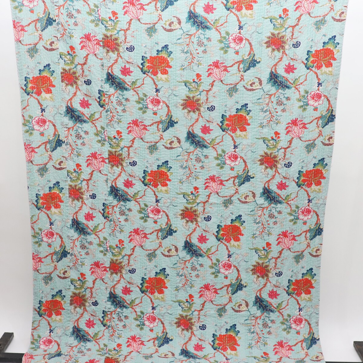 Indian Kantha Quilt/ Hand Block Floral Print Cotton Bed Cover Bedspread Blanket/king Size Kantha Quilt/kantha Coverlet Throw - Etsy