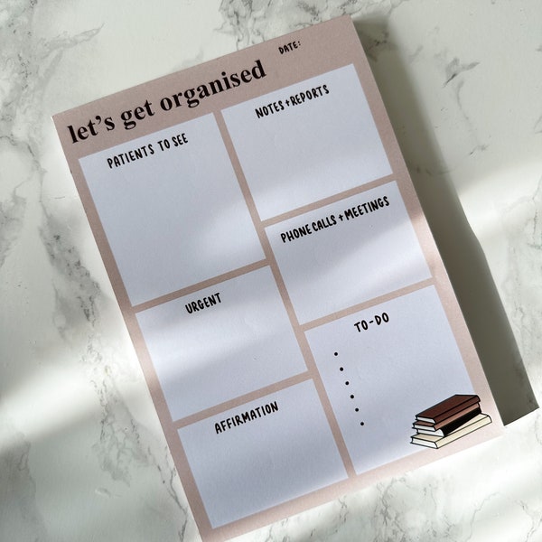let's get organised healthcare A5 notepad -gift for nurse, speech therapist gift, SLT stationery, gift for medicine student, nursing gift