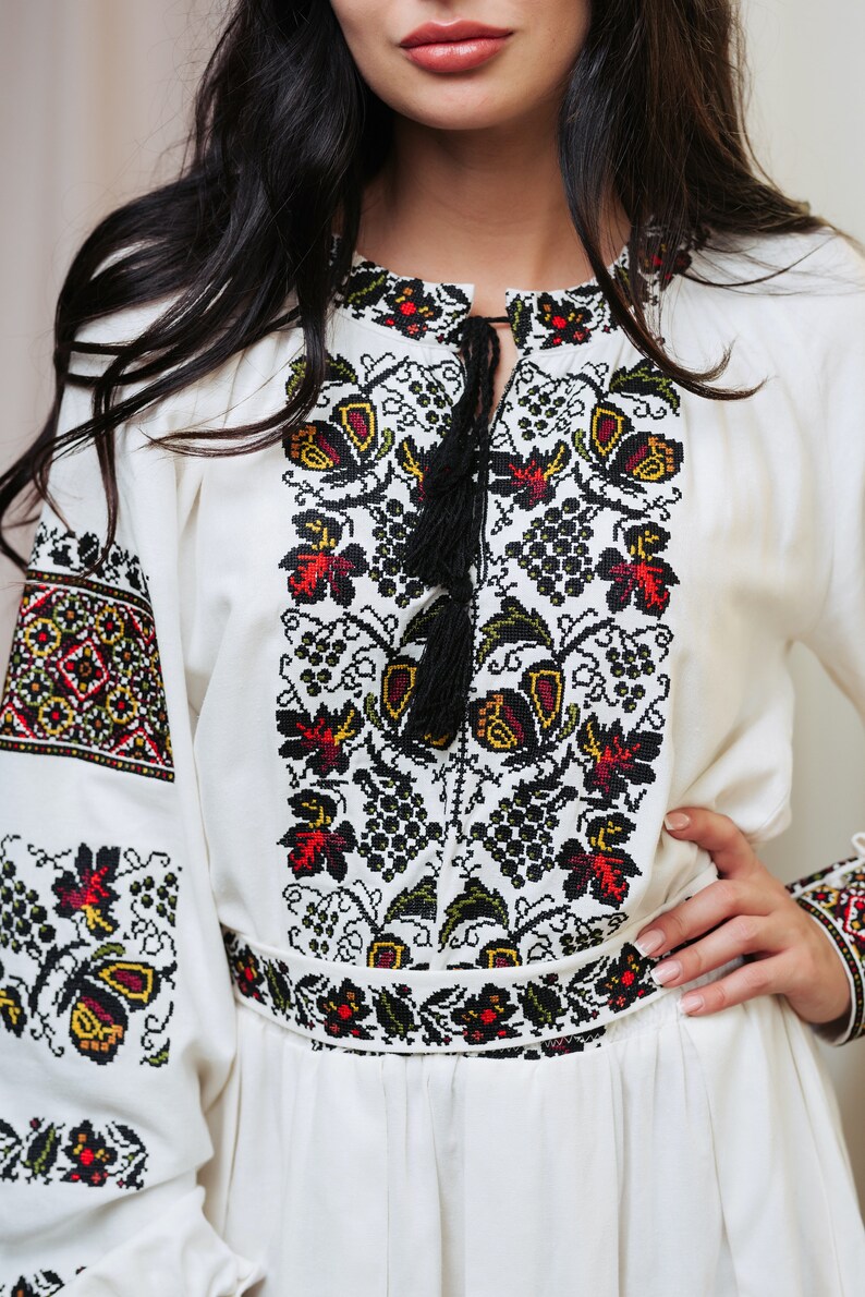 White linen embroidered dress Ukrainian embroidered dress Etsy