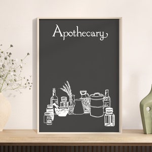Poster Apotheker | 12 Versionen | Flaschen | Gläser | Mörser mit Pistill | Kräutervasen | Krüge | Metallbehälter | Wandkunst | Abbildung
