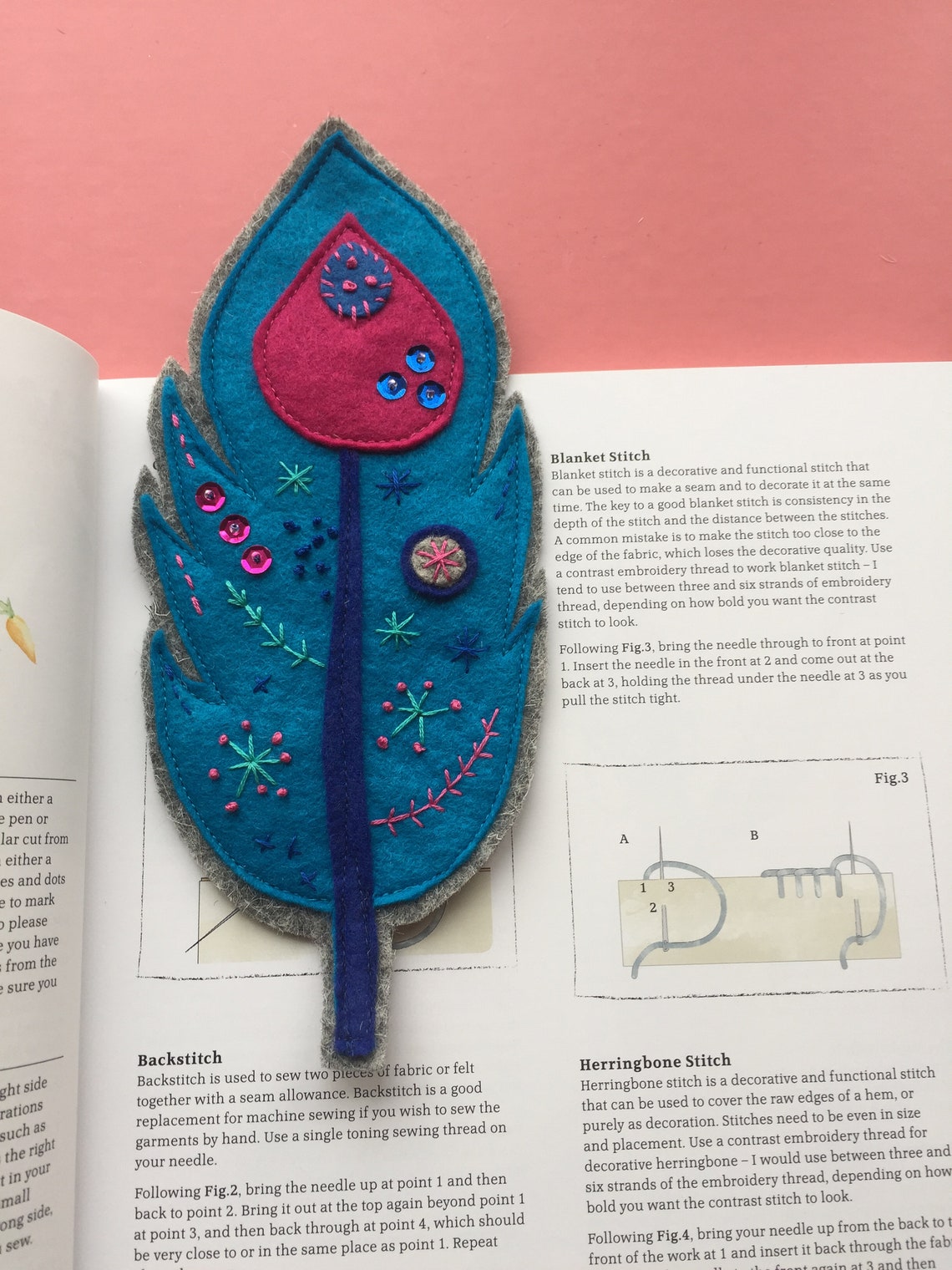 Bookmark. Handmade wool felt feather bookmark with an opulent Etsy