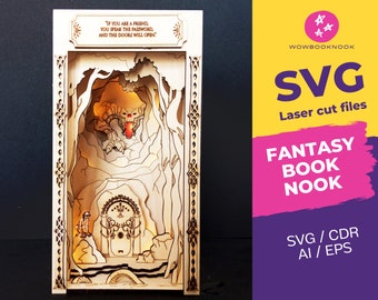 Fantasy Book Nook - SVG laser cutting, Laser Cut File, Glowforge Laser cut file, Glowforge files