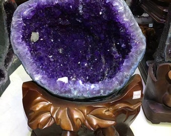 78.2LB Natural amethyst geode cluster quartz crystal geode cluster quartz crystal specimen+stand