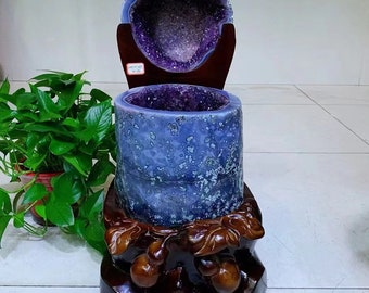 66.44LB Natural amethyst geode cluster quartz crystal geode cluster quartz crystal specimen+stand