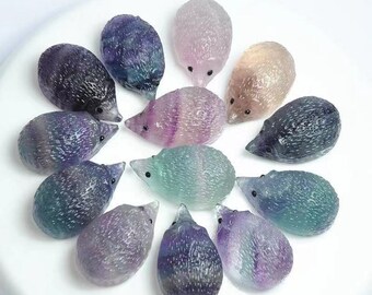 Rainbow Colorful Fluorite Hedgehog Healing Natural Stone Carved Craft ge 