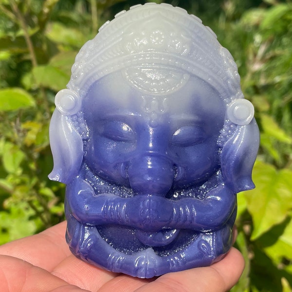 3.3''+ Purple Luminous stone,hand carved,crystal Ganesha,Ganesha skull,Home Decoration Crystal Gifts 1pc