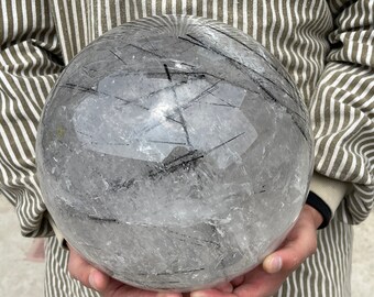 9.2" 39LB Natural Black Tourmaline sphere quartz Crystal Ball Crystal Ball Reiki healing VV3