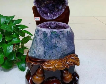 68.6LB Natural amethyst geode cluster quartz crystal geode cluster quartz crystal specimen healing +stand
