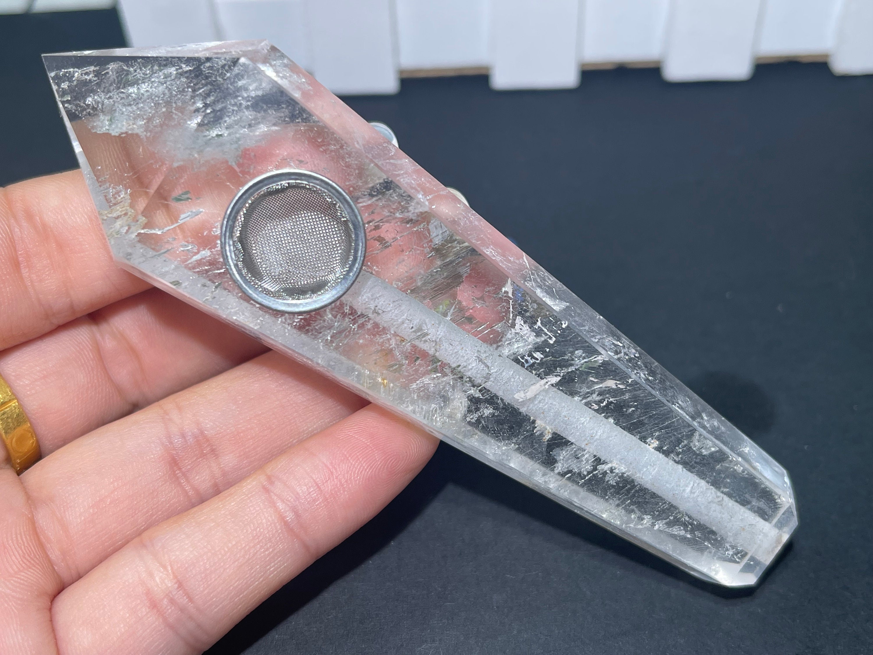 Long Clear Quartz Smoking Pipe Quartz Pipe, Crystal Pipe, Clear Pipe, Crystals, Long Pipe