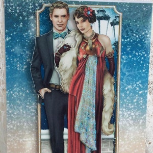Stijlvolle kerstkaart, kerstwensenkaart, vrolijke kerstkaart, Art Deco-kaart, handgemaakte kaart, speciale kerstkaart, gedecoupagede kaart