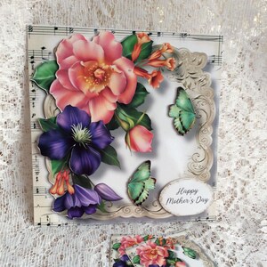 Moederdagkaart, Fijne Moederdag, Kaart voor Moederdag, Bloemenmoederdag. Bedrukte insteekkaart, gedecoupagede moederkaart, LuxuryCard