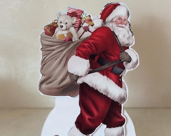 Carte en forme de luxe montrant le Père Noël lors de son voyage de la veille de Noël, carte du Père Noël, joyeux Noël, joyeuses fêtes, carte autoportante