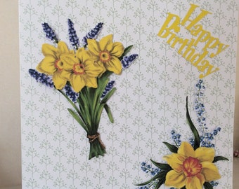 Bunches of Daffodil card, a card for Welsh Ladies , Happy Birthday, card for her, Handmade card, Size 8 x 8 inch