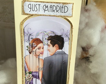 On your Wedding day Card, Wedding Congratulations, Art Deco Wedding, Love Card Romantic Card,  Marriage Card, For the Happy Couple