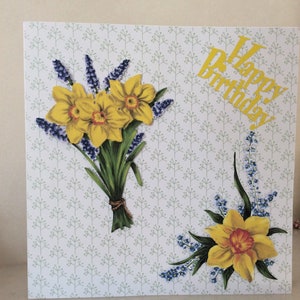 Bunches of Daffodil card, a card for Welsh Ladies , Happy Birthday, card for her, Handmade card, Size 8 x 8 inch