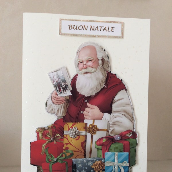 Italiaanse kerstkaart, Happy Christmas, Buon Natale, kaart voor Kerstmis, kaart en envelop, kerstkaart, Babbo Natale, kaart voor Italië,