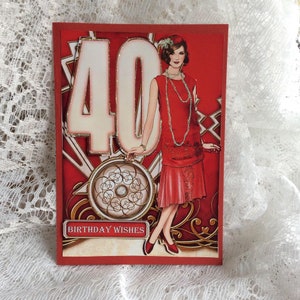 Cartão de aniversário art déco Milestone 40º, cartão de comemoração de 40 anos, cartão de luxo, 40º aniversário para ela, cartão decoupaged