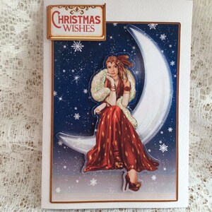 Christmas Dreams, dameskerstkaart, kleine kaart, kaart voor Kerstmis, Moonbeams-kerstkaart, mooie kaart, feestelijke kaart, kerstkaart