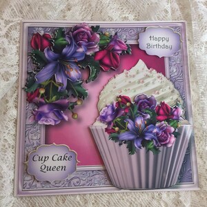 Luxury Birthday card for a Cup Cake Queen ,card for  Friend, Exquisite  Handmade card, card for her, size 8 x 8 inch, free gift tags