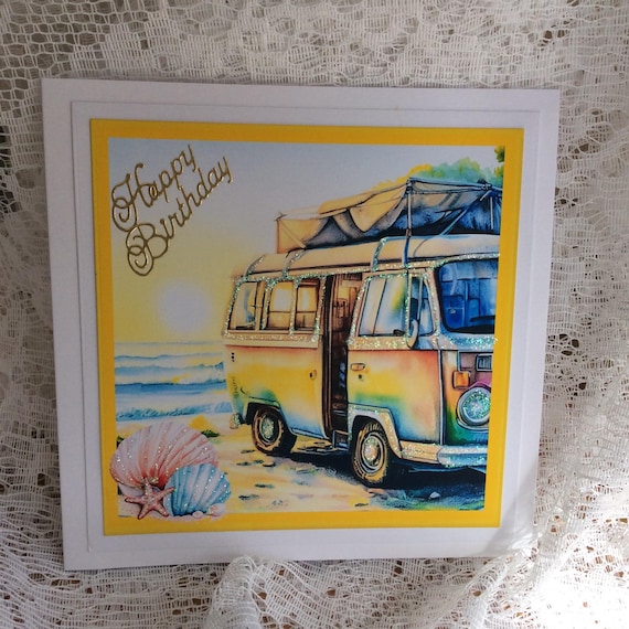 Noel Tatt Biglietto Di Compleanno Uomo Con Camper E Cane - 170x125mm Con Busta, Finiture In Oro, Ecologico, Avventura Contemporanea - 3