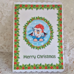 Cartão de Natal divertido, cartão de pinguim de Natal, cartão de feliz Natal, saudações das estações, tamanho 5 x 7 polegadas, cartão em relevo