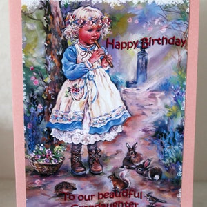 Tarjeta de lujo para niñas, tarjeta para niños, tarjeta de feliz cumpleaños, tarjeta para nieta, tarjeta vintage, saludos de cumpleaños, tarjeta rosa