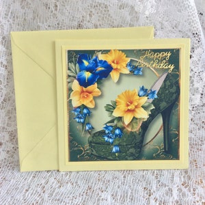 Birthday card showing Daffodils, Happy Birthday, card for her,  Handmade card, Daffodil Card, Floral card,  Size 6 x 6 , matching envelope