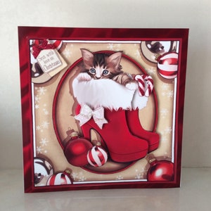 Linda tarjeta de gatito de Navidad, tarjeta de novedad, tarjeta para Navidad, tarjeta de amantes de los gatos, enviada con amor, tarjeta de Navidad divertida, etiquetas de regalo gratis