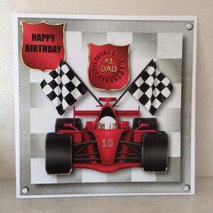 Gelukkige verjaardag vader, nr. 1 vader, vaders verjaardagskaart, motorracewagenkaart