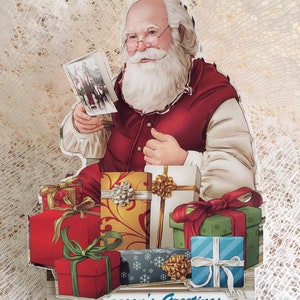 Biglietto di lusso a forma di Babbo Natale con la sua lista, biglietto di Natale divertente, biglietto per Natale, biglietto di Babbo Natale, buone vacanze, biglietto per bambini