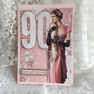 Stijlvolle 90e verjaardagskaart in art-decostijl, mijlpaal 90e verjaardagskaart, 90e verjaardagskaart, speciale 90e verjaardagskaart, kaart met patroon