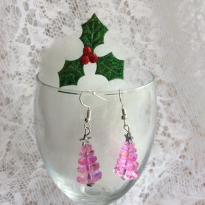 fashion Christmas Tree earrings, Stocking fillers, Holiday Jewelry, Christmas Jewellery, Festive Earrings, Pink Christmas Tree Earrings,