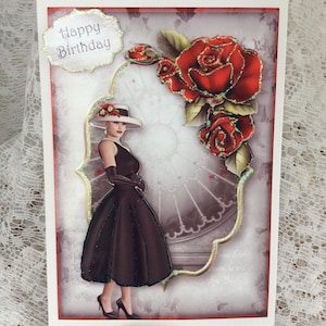 Happy Birthday-kaart voor dames Verjaardag, stijlvolle dameskaart, handgemaakte kaart, A5-kaart, beste wensen, kaart voor haar verjaardag