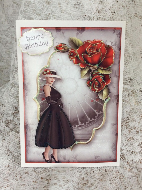 Stylish Lady Birthday Card: Handmade Glitter A5 Card