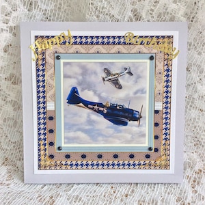 Mens Birthday card Spitfire Birthday card, Happy Birthday to him, Aeroplane card, Size 6 x 6, Male Birthday card
