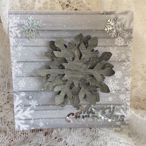 Zilveren Sneeuwvlok Kerstkaart, Vrolijk Kerstfeest, Fijne Feestdagen, Vrolijk Kerstfeest, Kerstgroeten, Decoupaged Kaart, maat 6 x 6