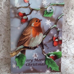Tarjeta de Navidad de Robin, Feliz Navidad, Saludos navideños, Tarjeta tradicional, Tarjeta nostálgica, Tarjeta de Navidad, tarjeta de felices fiestas,