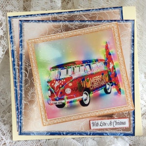 Camping-car et surfeur de Noël, carte pour Noël, joyeux Noël, joyeuses fêtes, joyeux Noël, voeux de Noël, taille 8 x 8