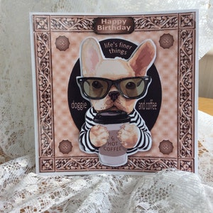 Chien coquin pour anniversaire, carte de joyeux anniversaire, pour votre anniversaire, carte d'amateurs de café, carte d'amoureux des chiens, taille 20 x 20 cm, carte découpée