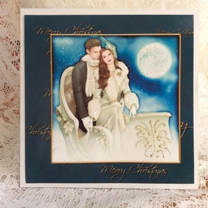 Biglietto coppia Art Deco, Dimensioni 6 x 6 pollici, Buon Natale con amore a Natale, Biglietto festivo, Auguri di Natale, Biglietto speciale, Biglietto di lusso