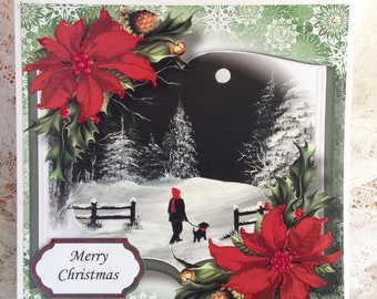 Handmade Christmas card, Luxury  Card, Snow Scene Card, Large Card, , Merry Christmas, Happy Xmas, decoupaged card