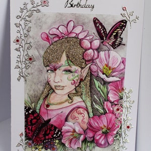 Carte d'anniversaire de petite fille rêveuse, carte d'anniversaire de fée, anniversaire de filles, joyeux anniversaire, anniversaire mystique, carte pour elle, carte d'anniversaire