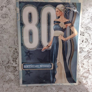 Élégante carte du 80e anniversaire de style Art déco, carte jalon 80e anniversaire, carte du 80e anniversaire, carte de fête pour dames, insert imprimé,