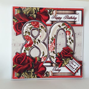 Stylish 80th Birthday card in floral Style ,Milestone 80th Birthday card,80th  Card, Ladies Celebration Card, size 8 x 8, unique card