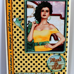 C’est toute la carte de l’ère Rock n Roll des années 60, carte d’anniversaire, carte d’anniversaire vintage, carte pour elle, taille A5, carte découplée