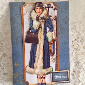 Art Deco Lady Stylowa kartka świąteczna, kartka dla niej, Wesołych Świąt, kartka świąteczna, kartka świąteczna, kartka świąteczna, kartka świąteczna, kartka A5