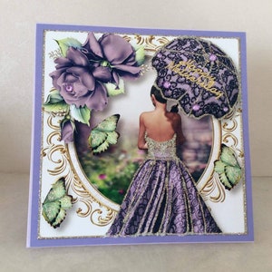Tarjeta de lujo, dama elegante lila, Tarjeta para dama especial, Tarjeta para madre, Tarjeta del Día de las Madres, Tarjeta de lujo, tamaño 6 x 6 pulgadas