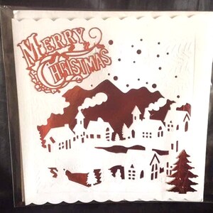 Carte scène de Noël unique, carte de joyeux Noël, carte de fête, carte d'hiver, joyeuses fêtes, carte et enveloppe, carte de scène de neige,