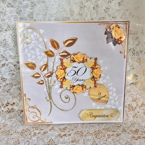 Gouden huwelijksverjaardagskaart, handgemaakte jubileumkaart, voor een speciaal stel, feestkaart, op je verjaardag, formaat: 8 x 8 inch