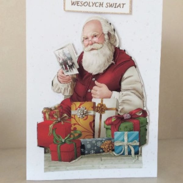 Carte de Noël polonaise, Joyeux Noël, Wesolych Swiat, carte pour Noël, carte et enveloppe, carte du Père Noël, carte pour la Pologne